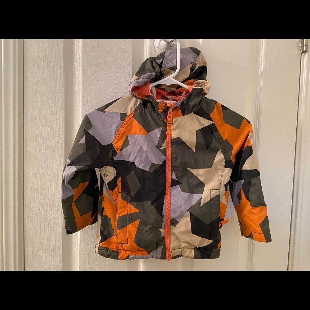 Mini Boden Stars Lightweight Hooded Jacket Green Orange Boys Size 2-3 years